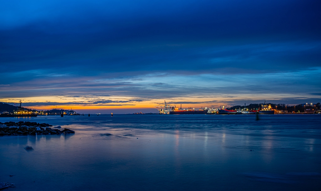 Port of Gothenburg in the twilight